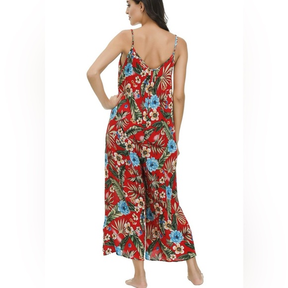 BUENOS NINOS Floral Boho Wide Leg Jumpsuit Adjustable Straps w/Pockets Size M - Picture 6 of 10
